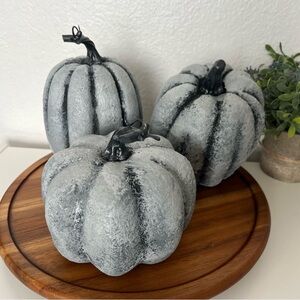 3 New Hand Painted Stone Like Foam Pumpkins Vintage Olive Ateliers RH Style Old